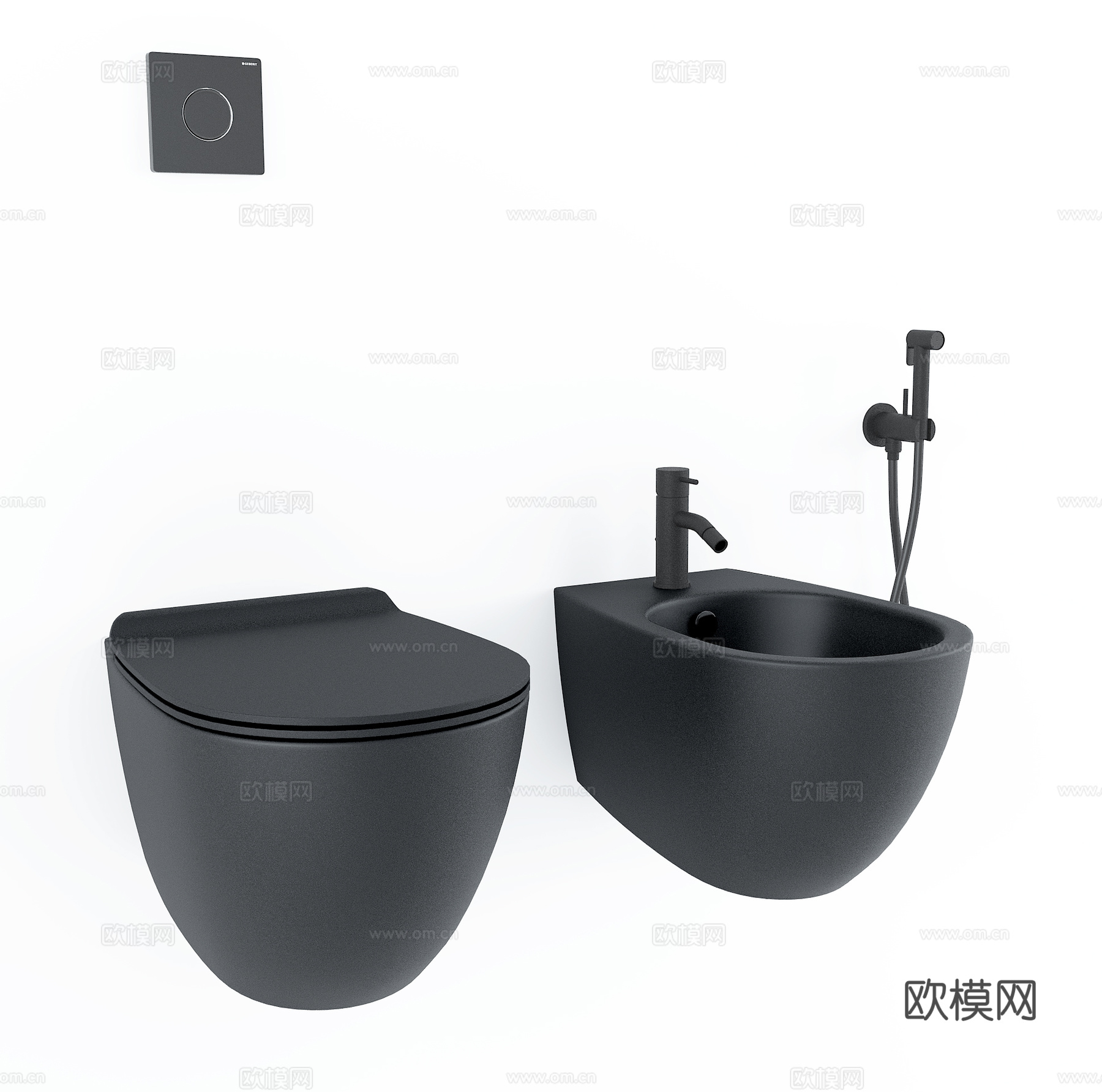 现代壁挂马桶坐便器su模型下载