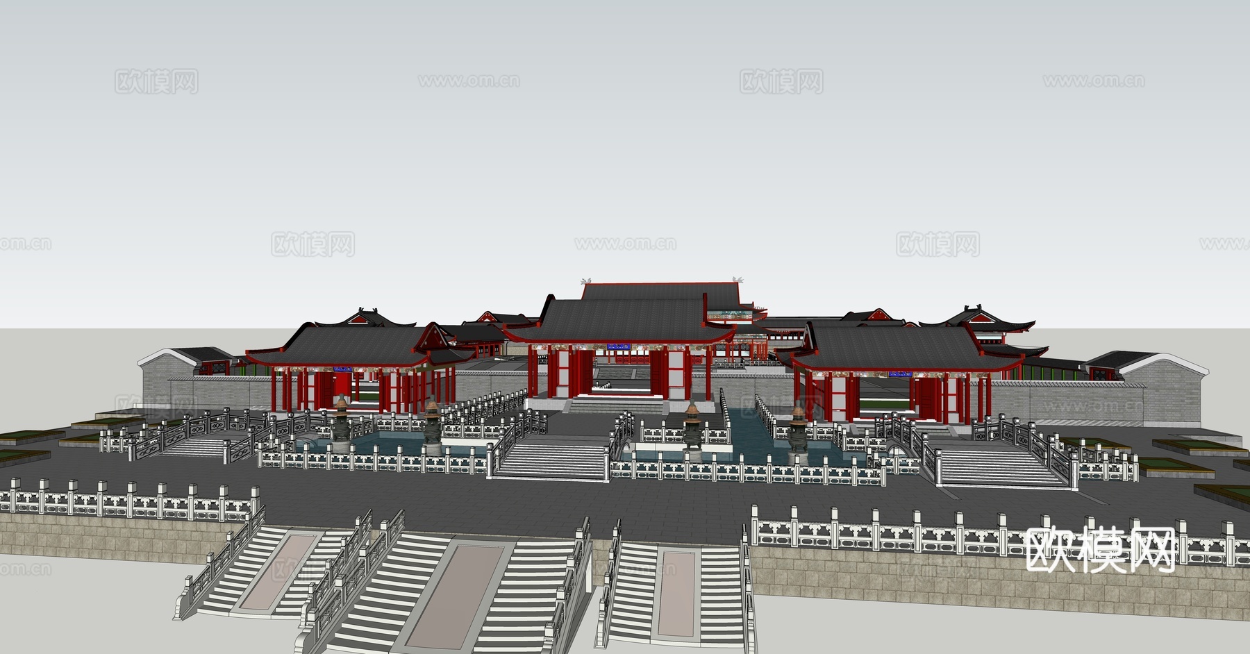 中式古建寺庙su模型下载