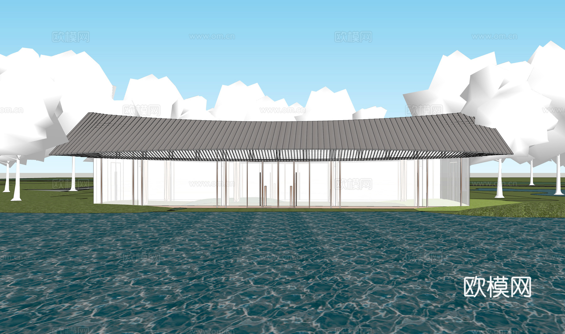 现代展览馆建筑外观su模型下载