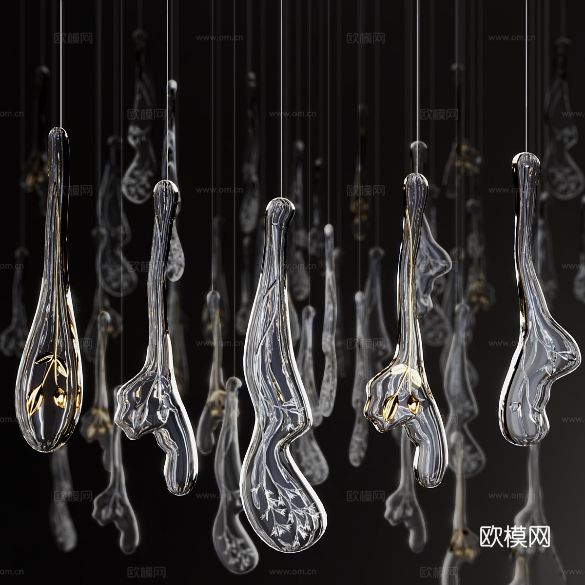 现代意式玻璃装饰工艺吊灯3d模型