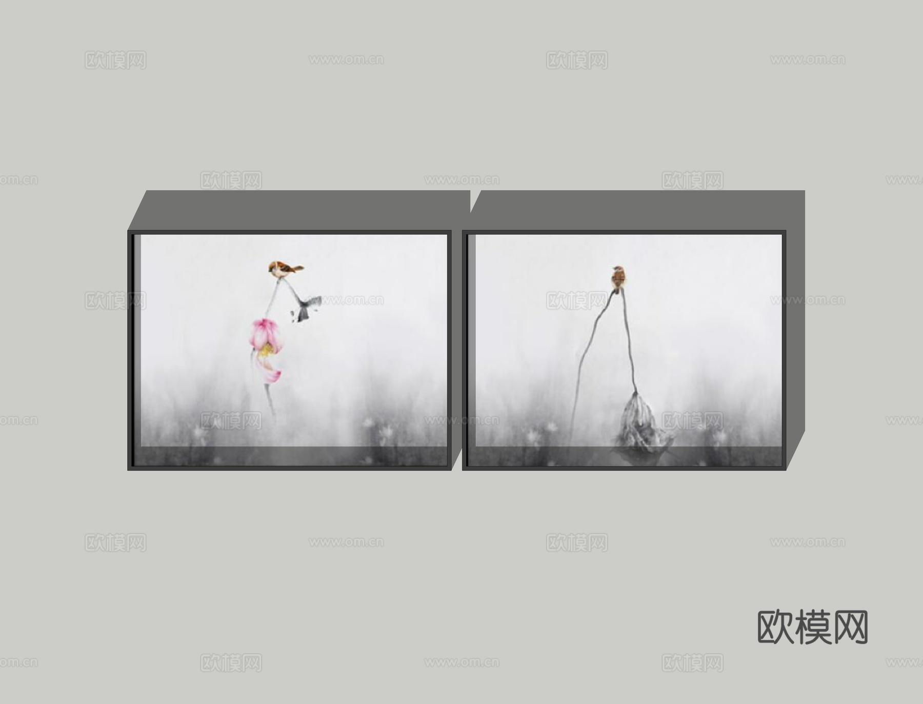 新中式花卉装饰挂画su模型下载