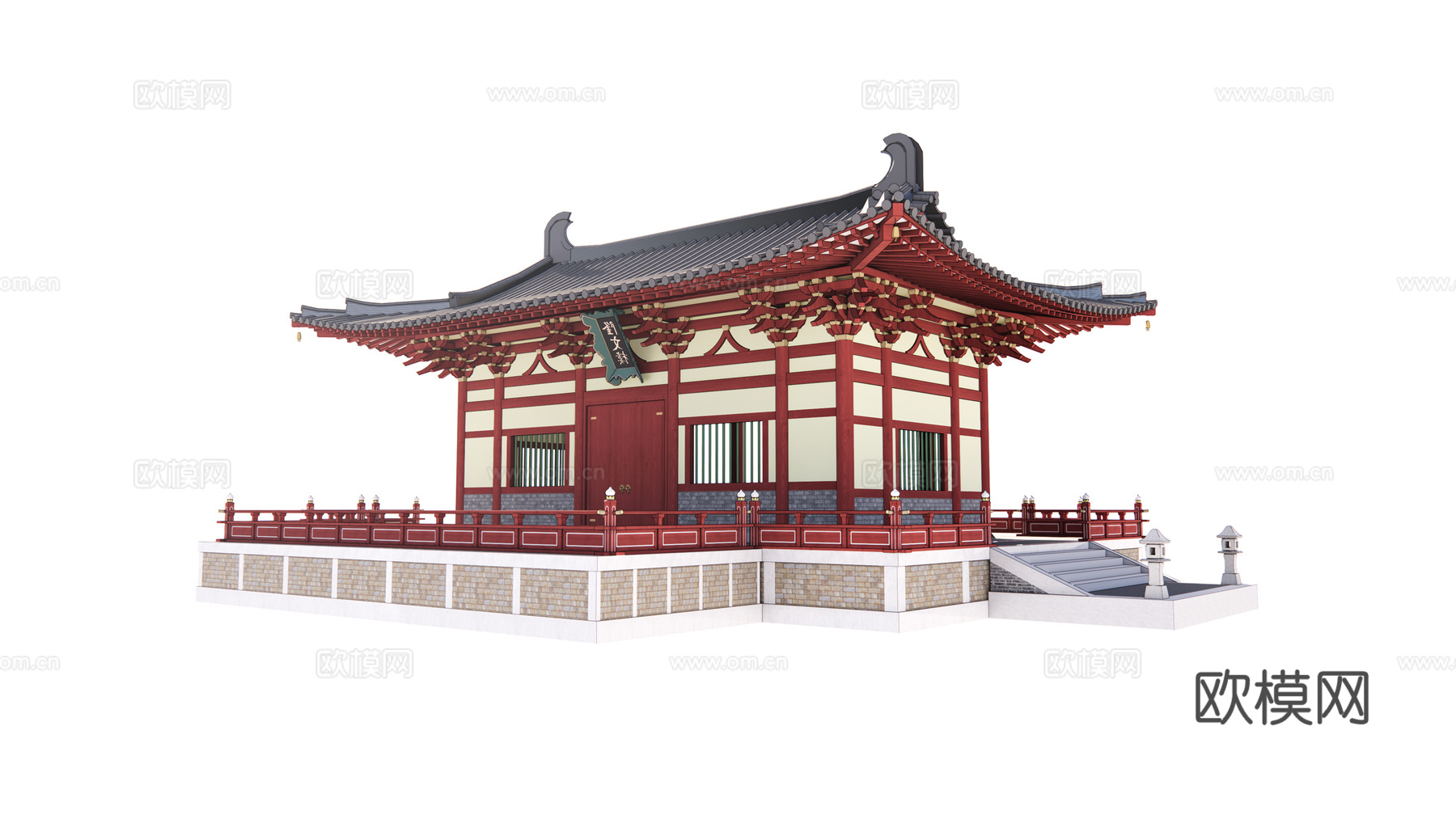 中式古建大殿外观su模型下载