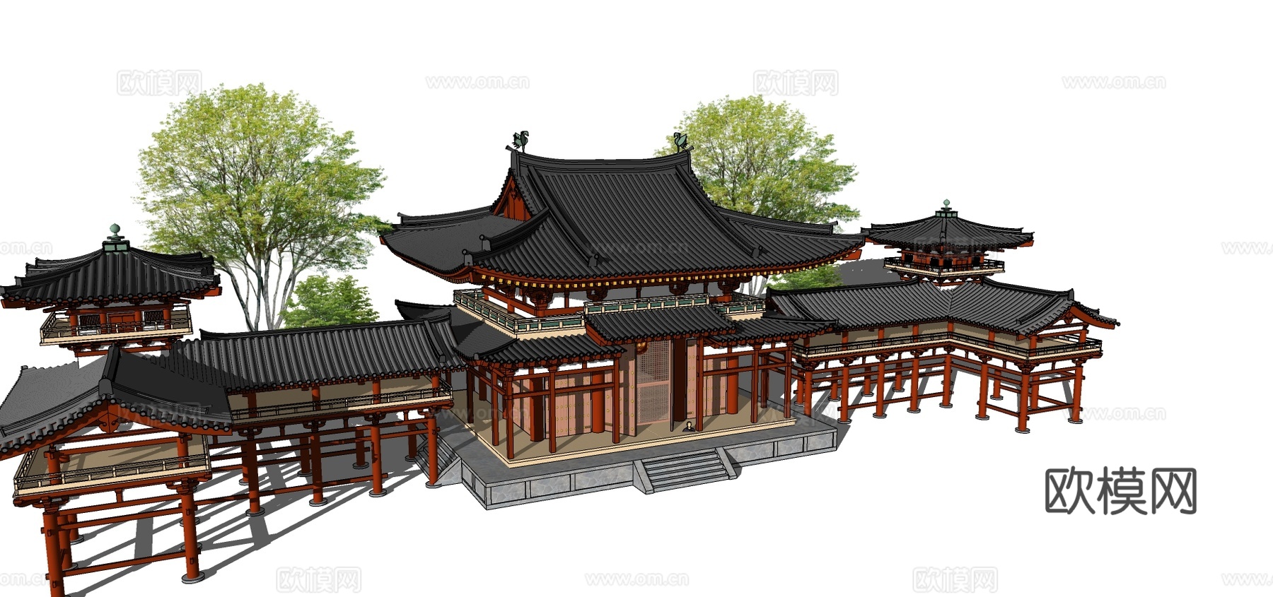 中式古建亭子观景台连廊su模型下载
