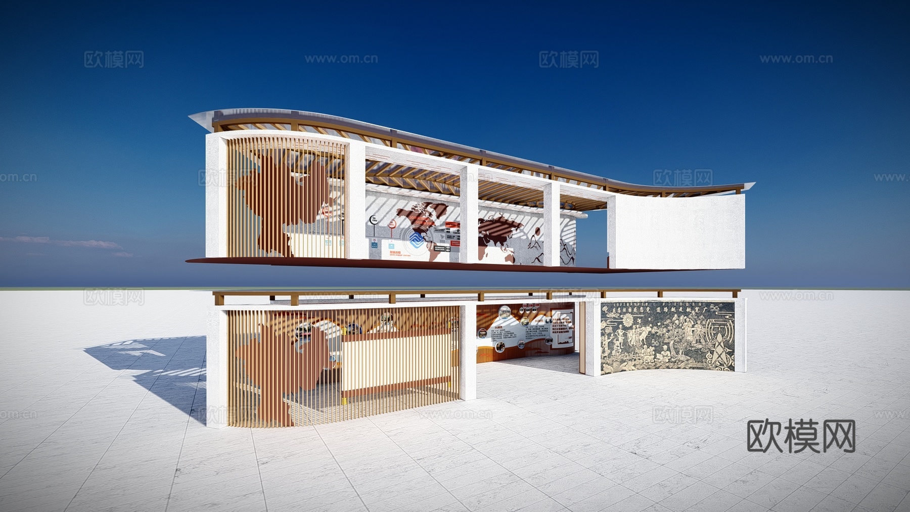 现代红色党建文化长廊景观小品su模型