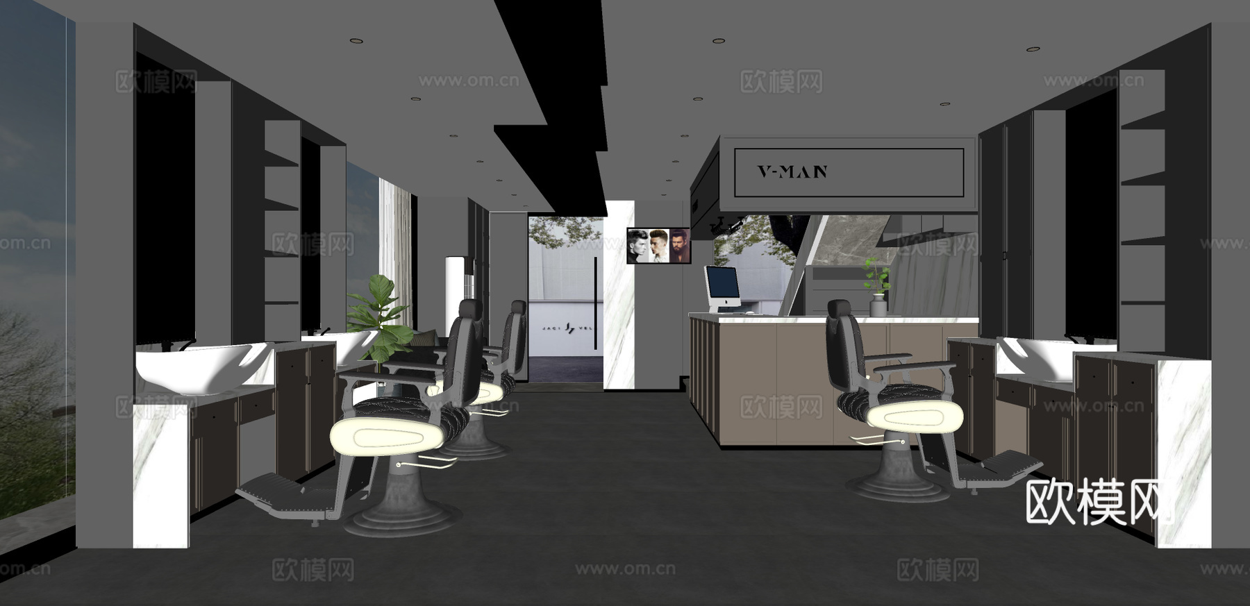 现代理发店美发店su模型下载