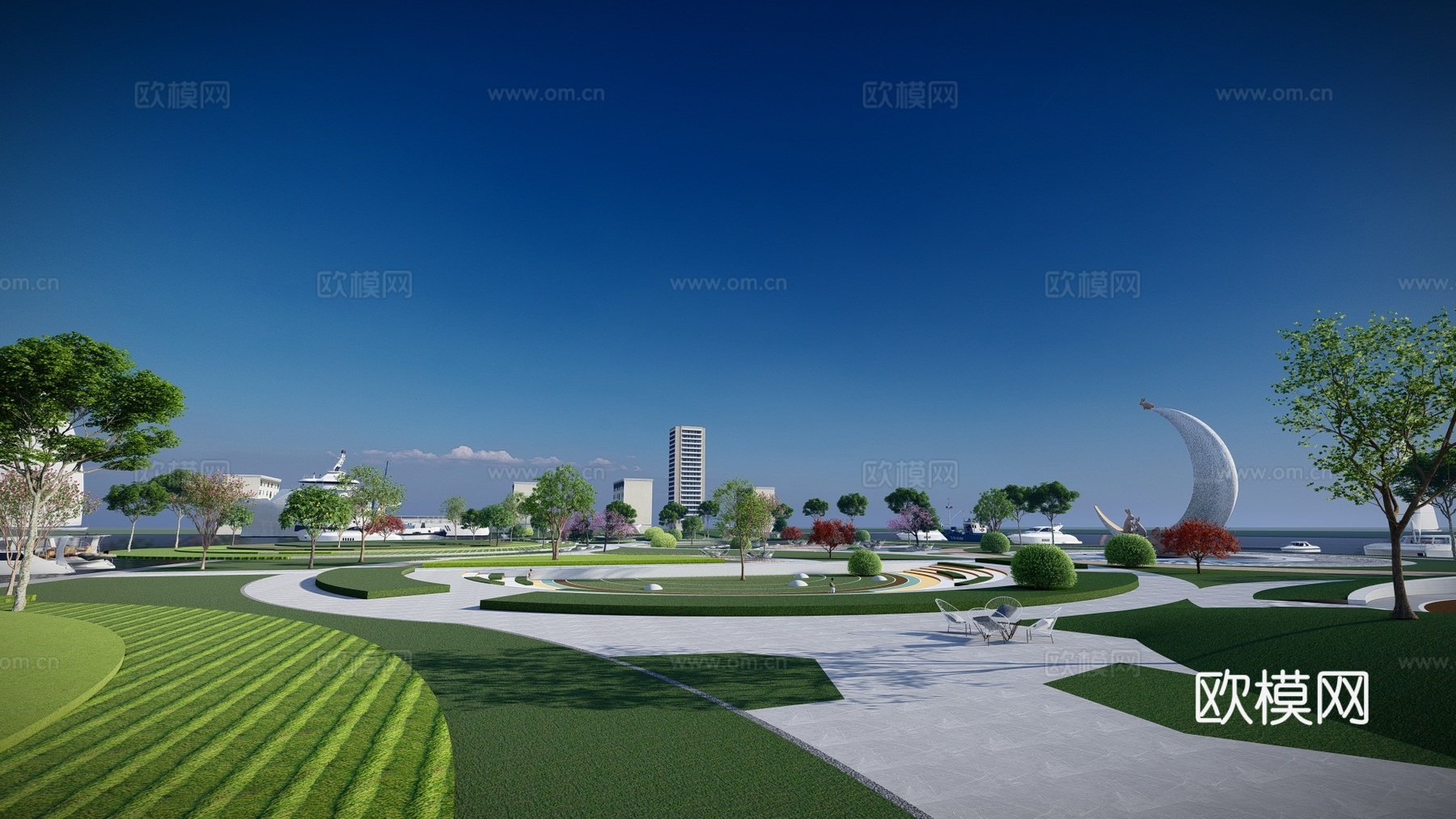 现代滨河公园景观su模型下载