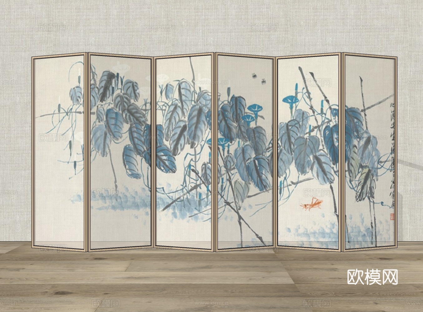 新中式屏风隔断su模型下载