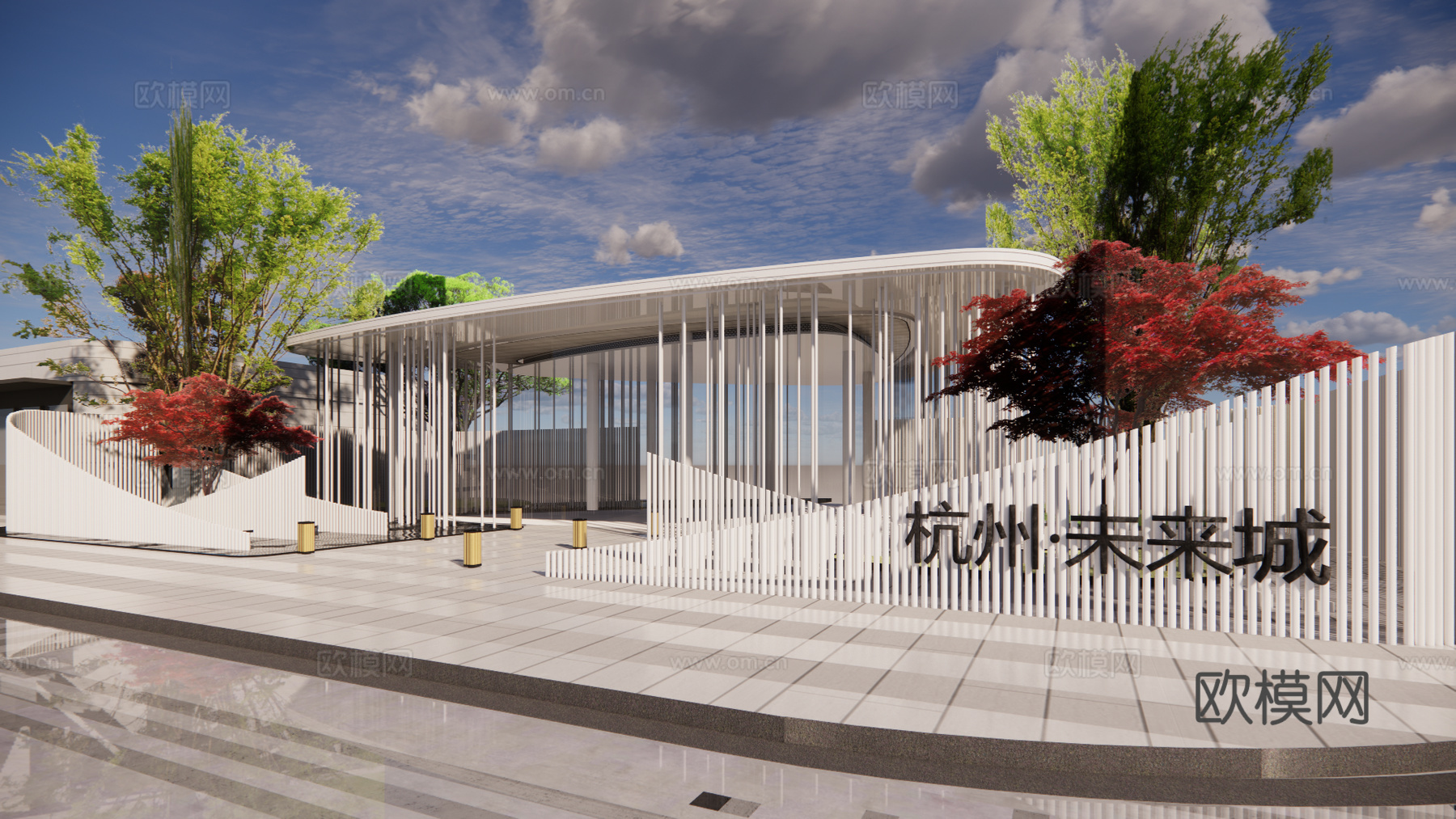 现代入口大门廊架su模型下载