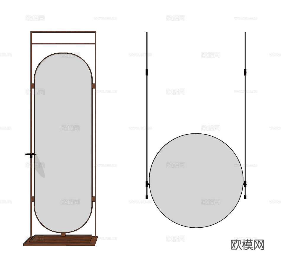 现代穿衣镜镜子试衣镜su模型下载