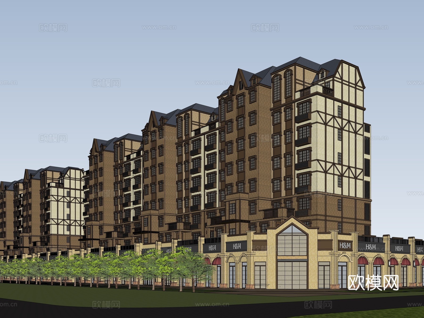 欧式住宅楼建筑外观su模型下载