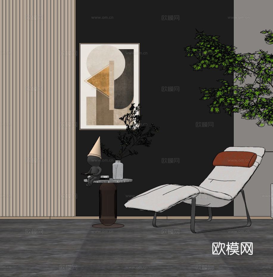 现代休闲躺椅su模型下载