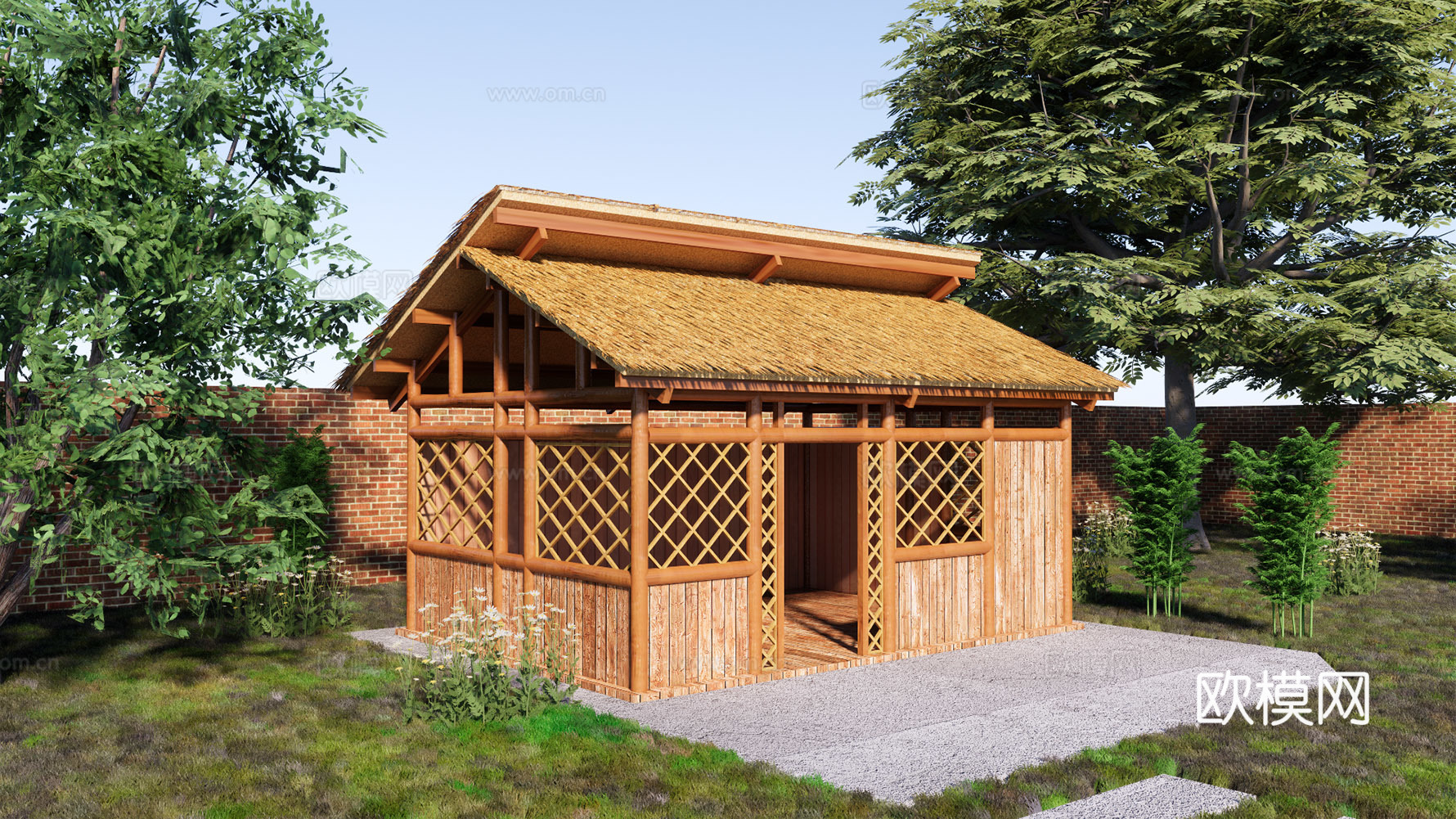 自然风木屋建筑外观su模型下载