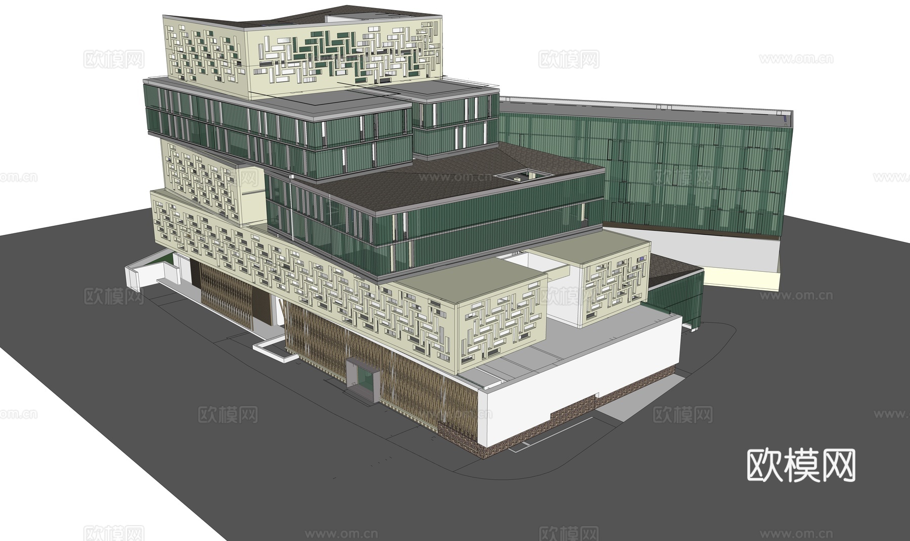 现代展览馆建筑外观su模型下载