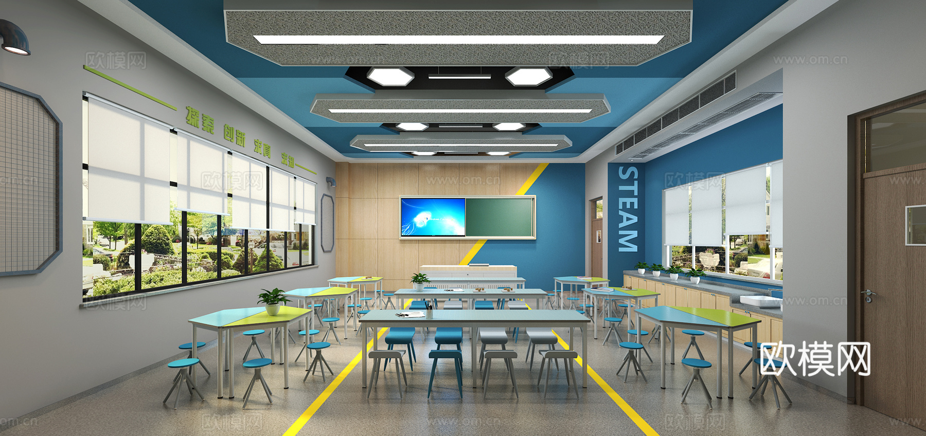 现代学校教室su模型下载
