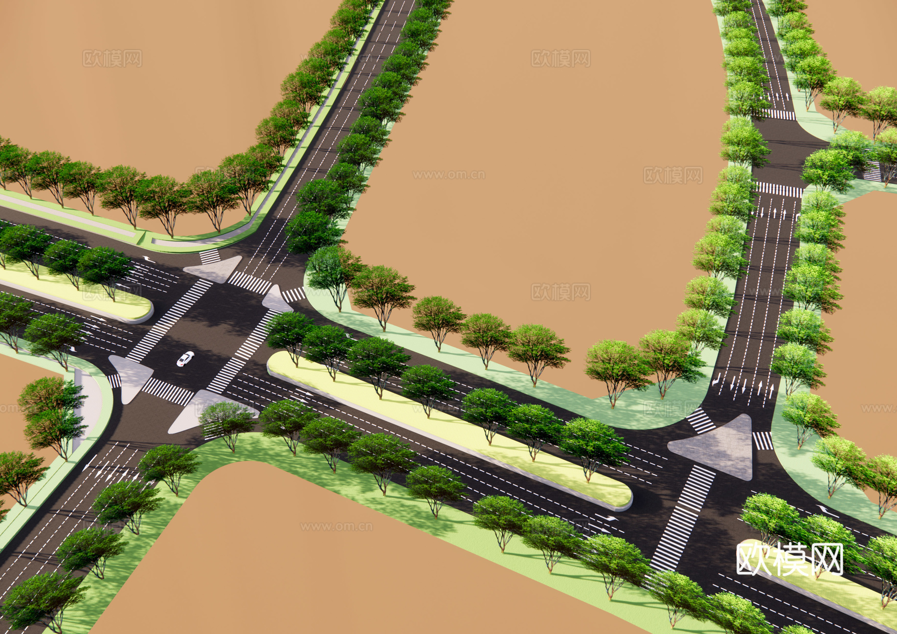 现代道路景观su模型下载