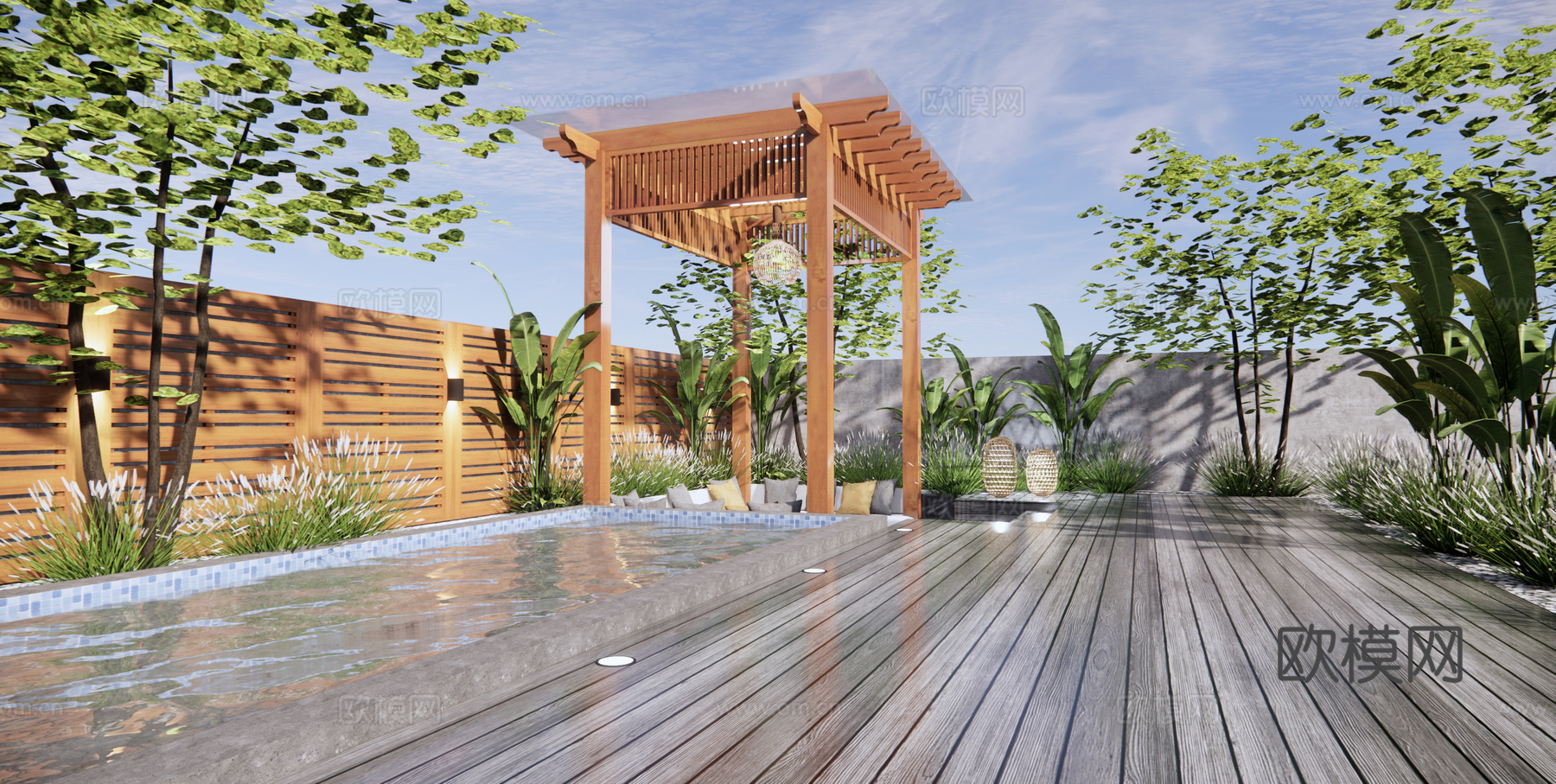 现代屋顶花园su模型下载