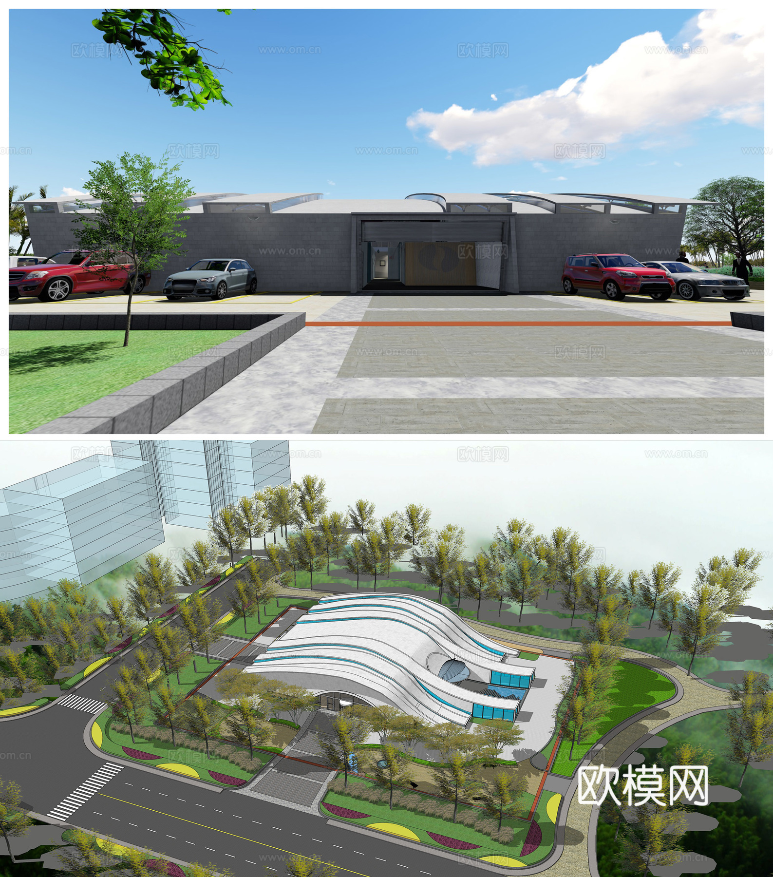 现代博物馆文化馆建筑外观su模型下载