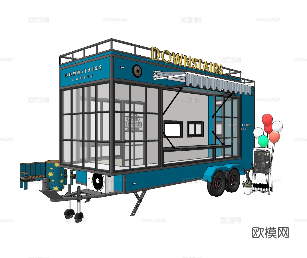现代摊位售货车su模型下载