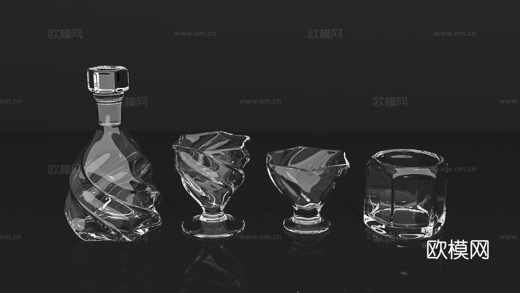 酒杯酒瓶玻璃杯玻璃瓶高脚杯水晶杯3d模型