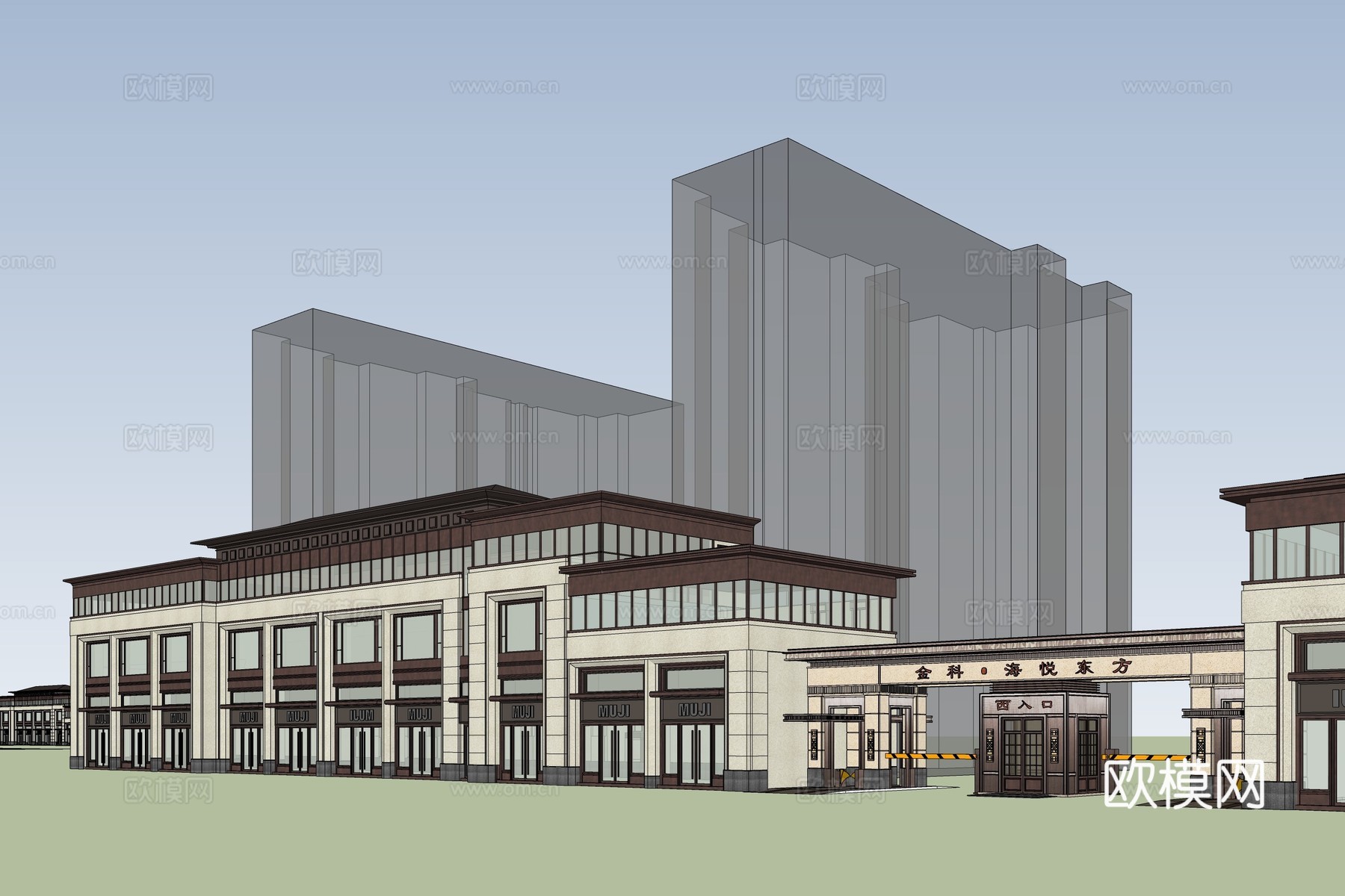 现代沿街商铺建筑外观su模型下载