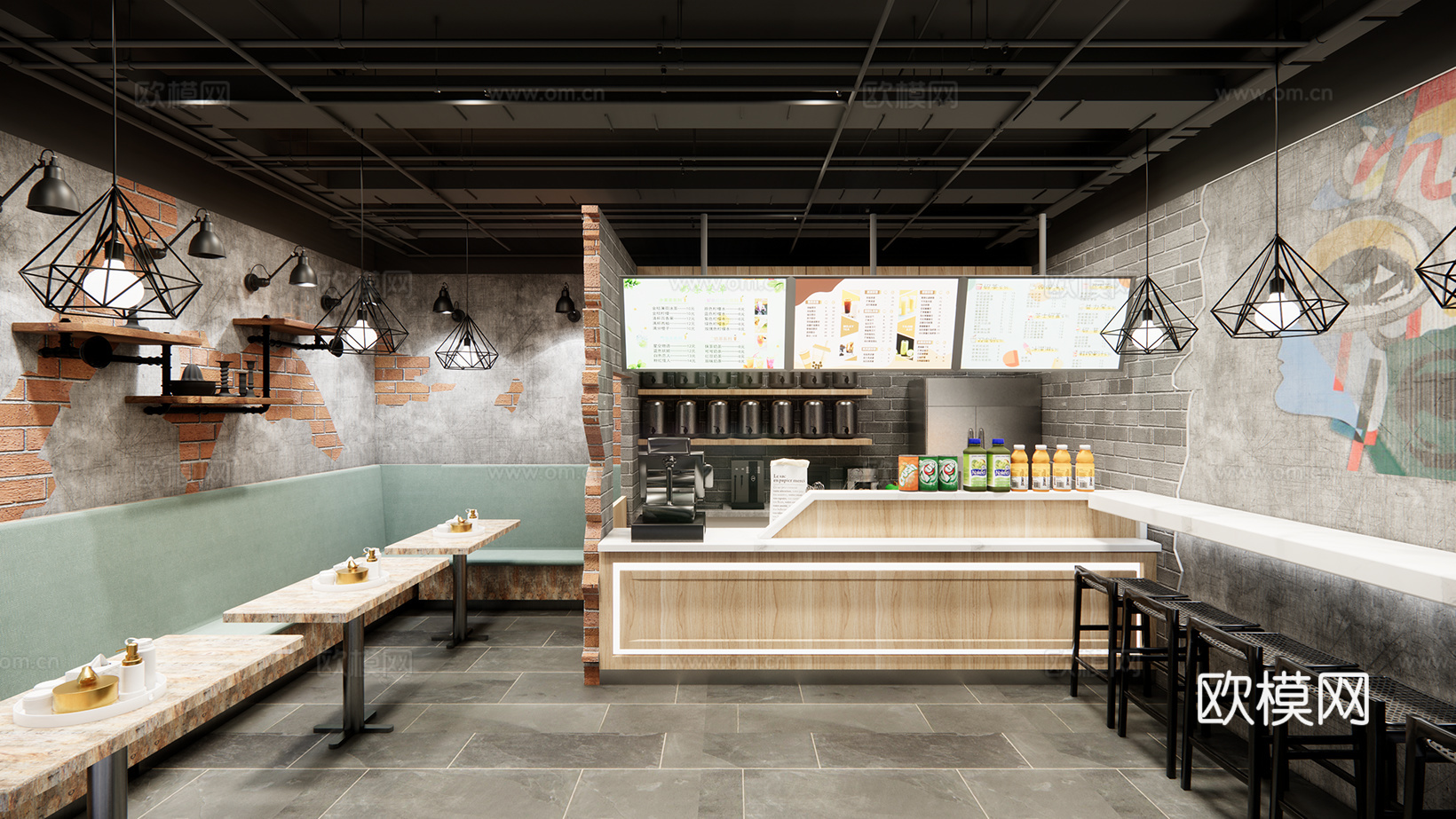 工业风奶茶店su模型下载