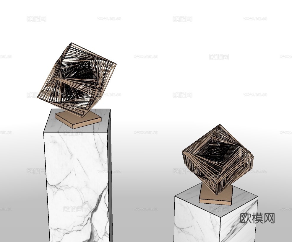 现代魔方艺术品雕塑摆件su模型下载