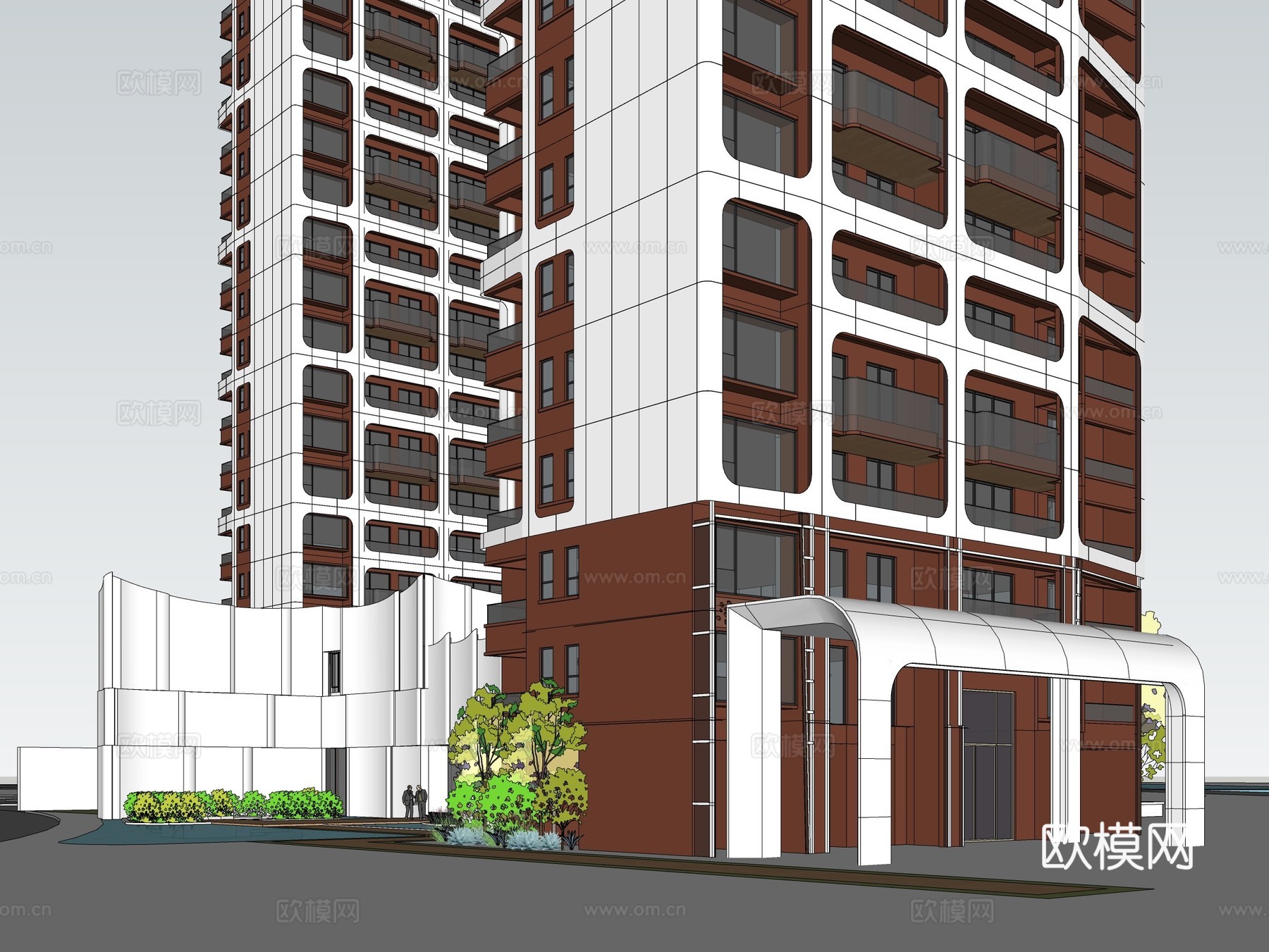 现代高层住宅小区外观su模型下载