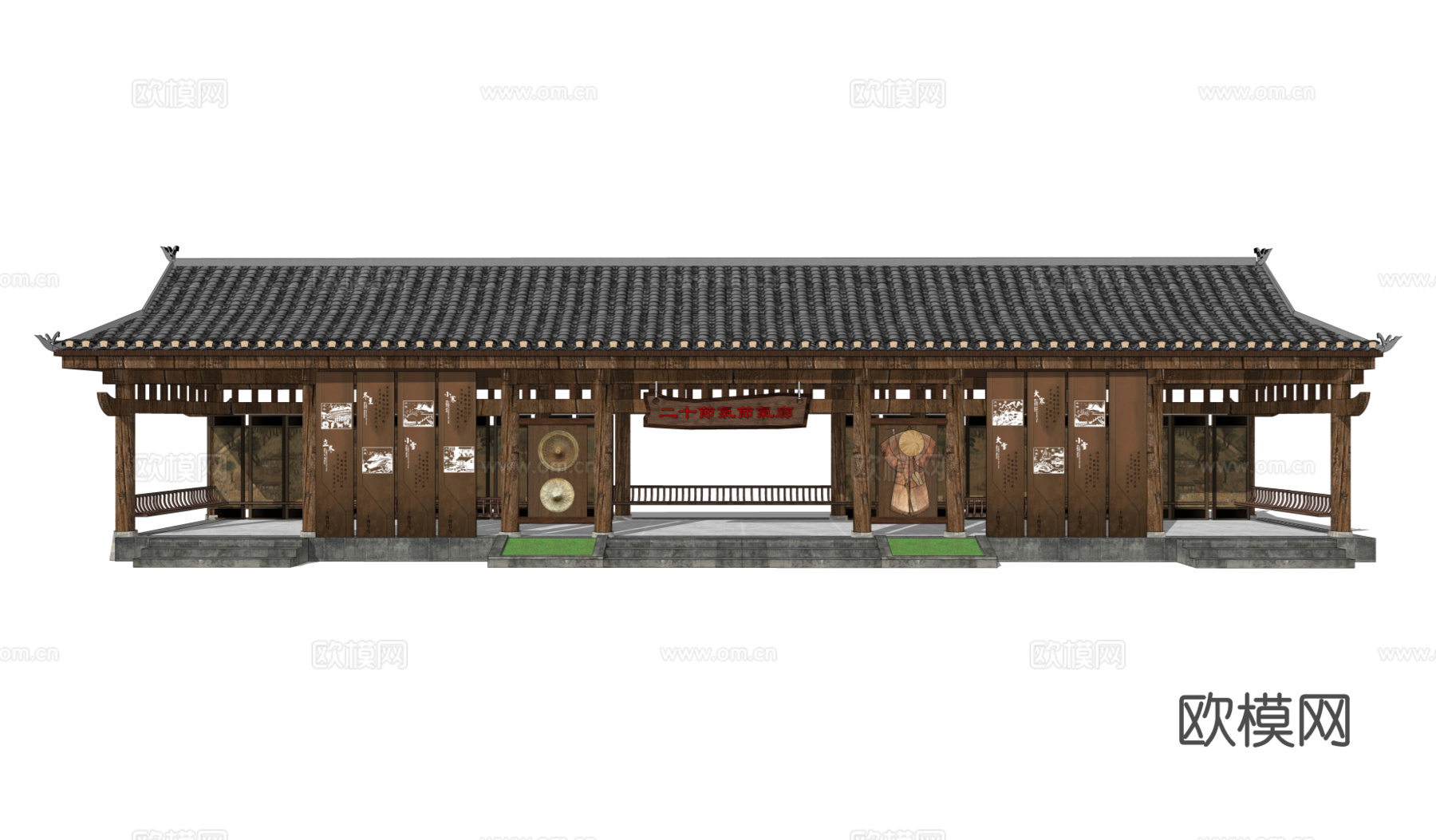 中式乡村民俗展示廊架su模型下载