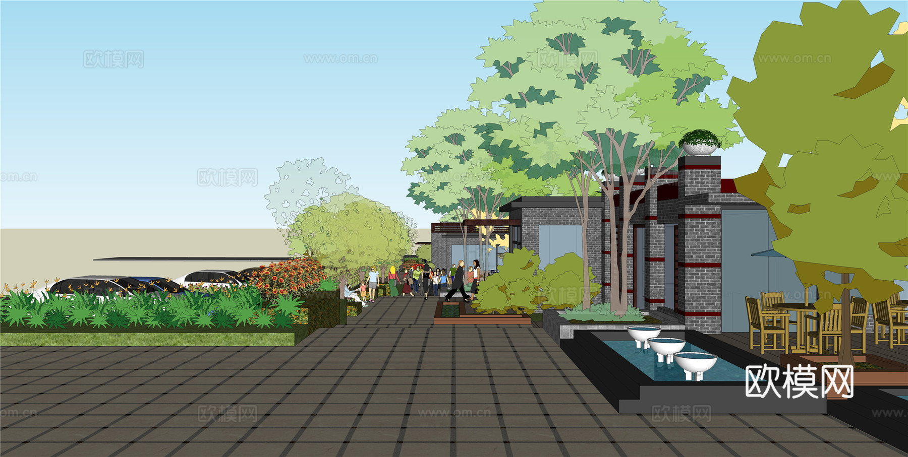 现代商业街su模型下载下载（渲染图1）