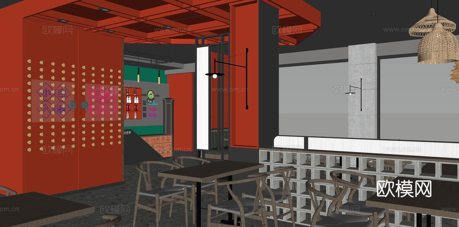 新中式中餐厅su模型下载下载（渲染图1）