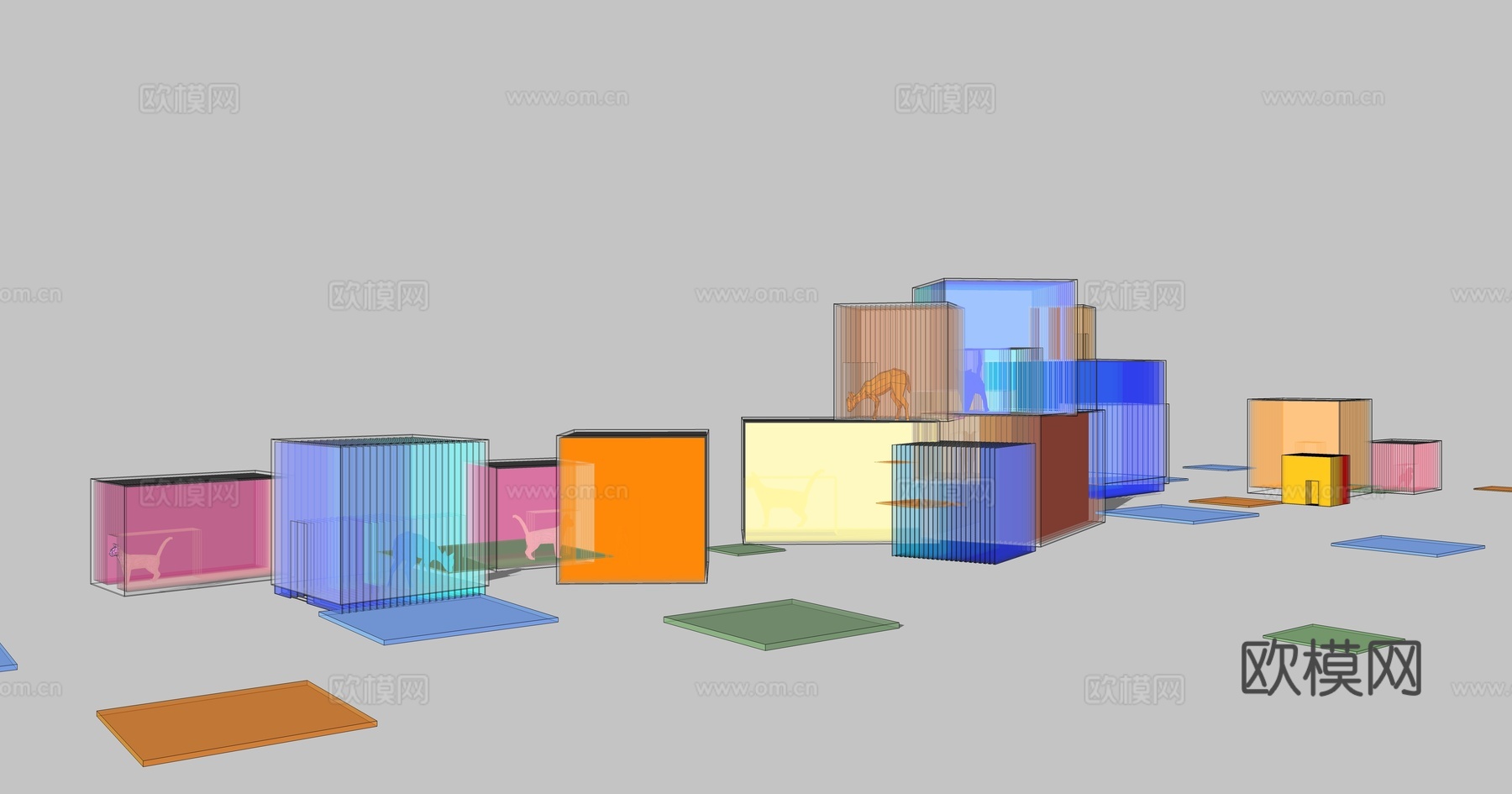 现代透明礼物盒方块园艺小品su模型下载
