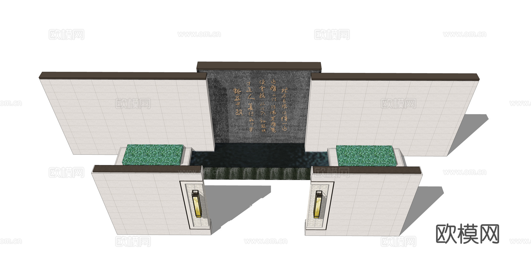 新中式围墙景墙园艺小品su模型下载