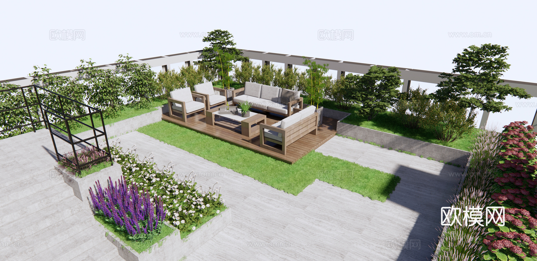 现代屋顶花园su模型下载