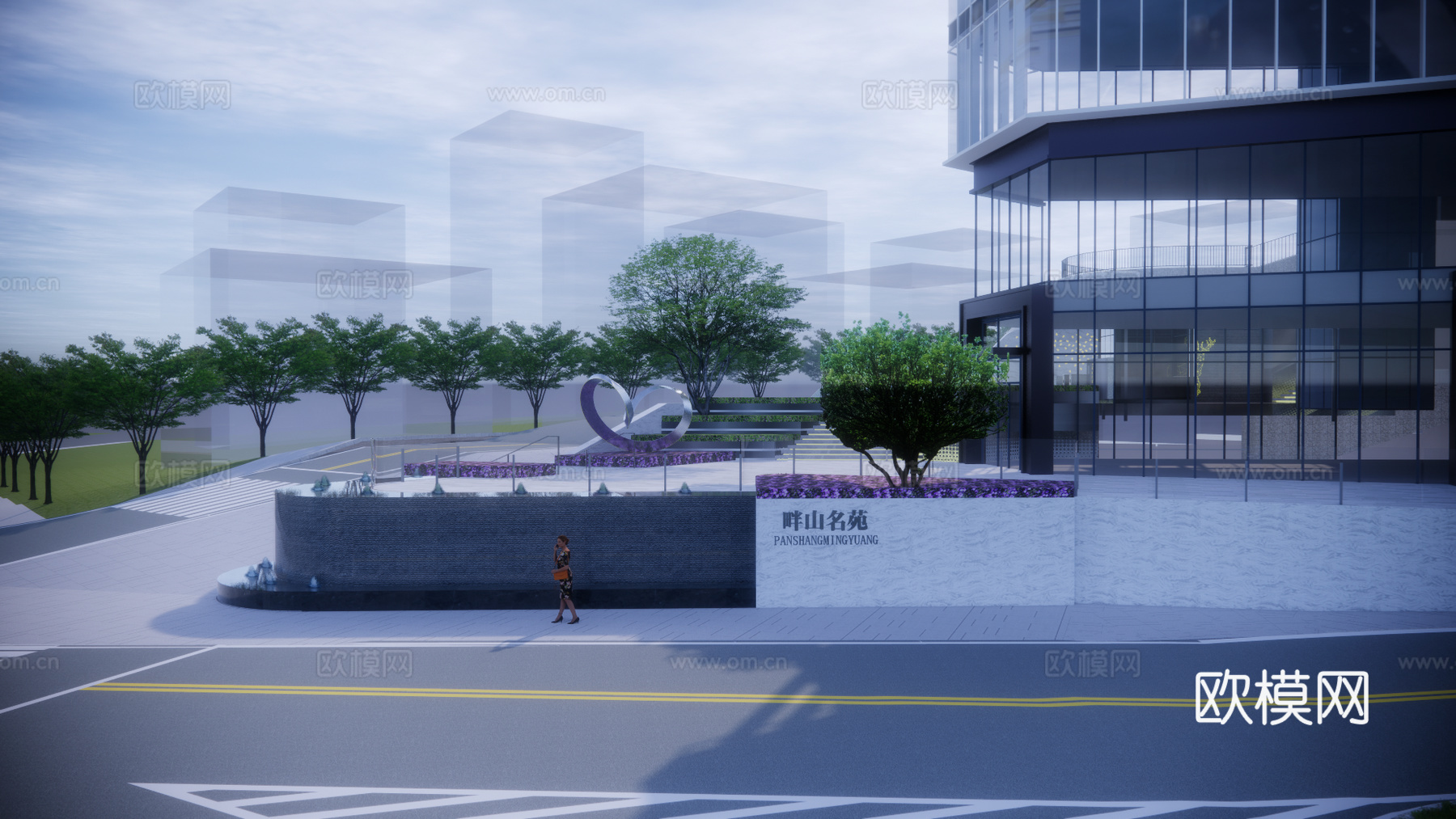 现代商住楼建筑外观su模型下载