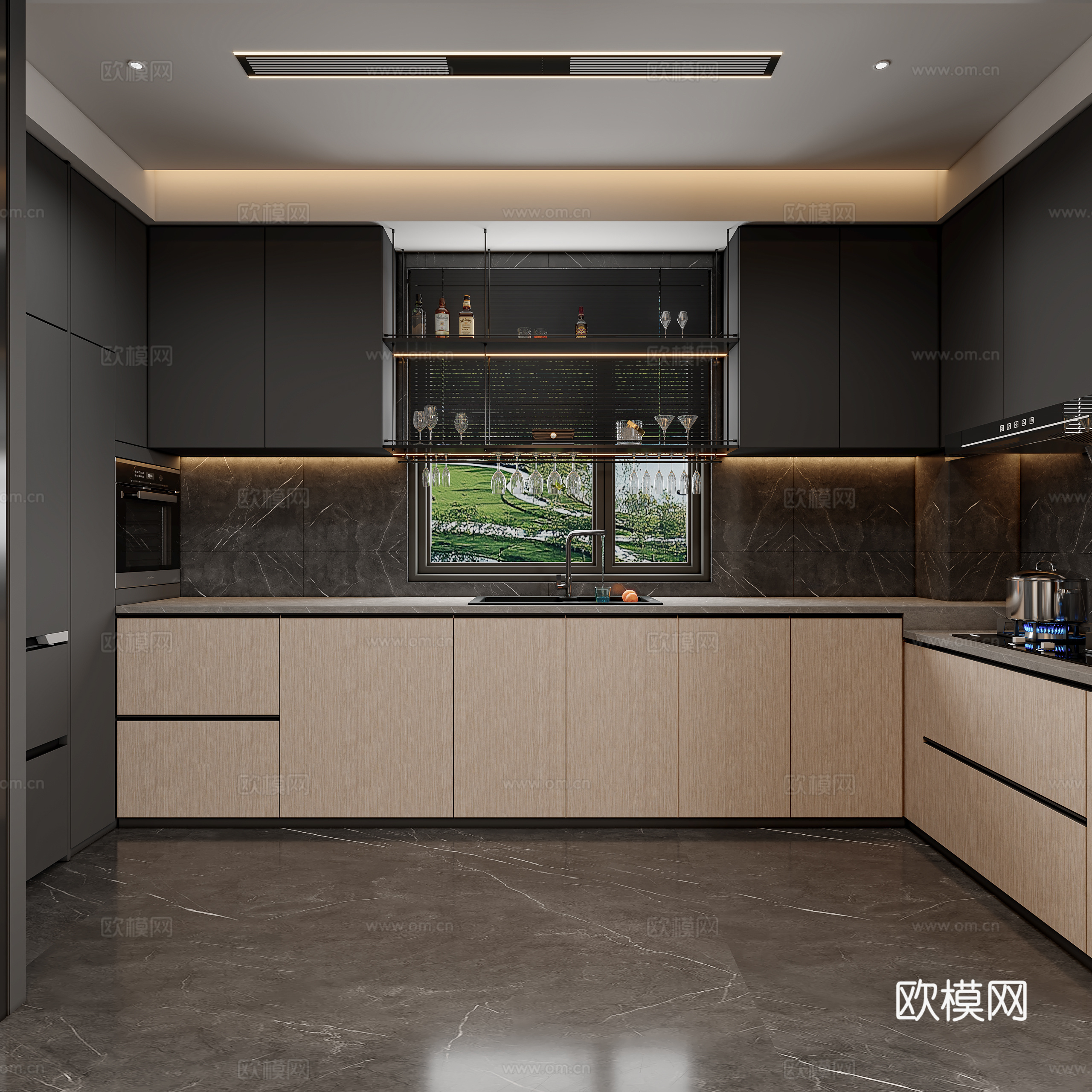 意式轻奢别墅客餐厅3d模型