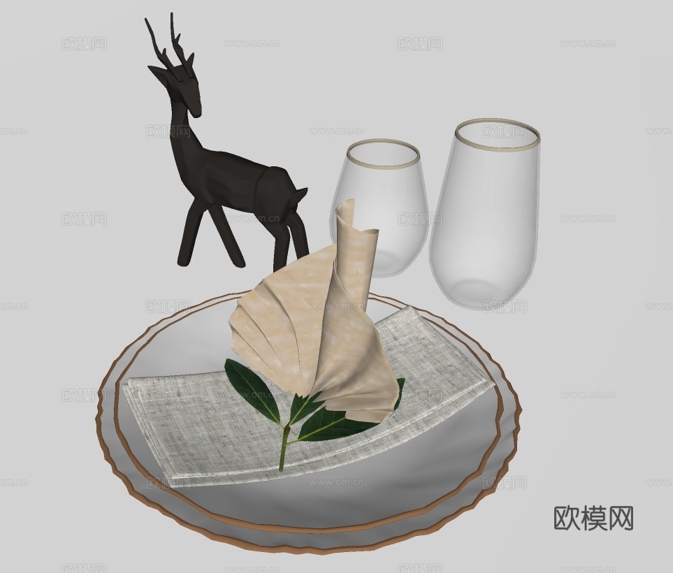 现代碗碟餐具su模型下载