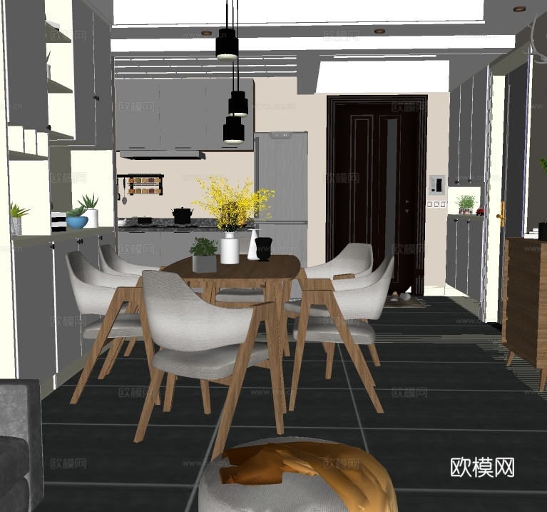 北欧餐厅su模型下载