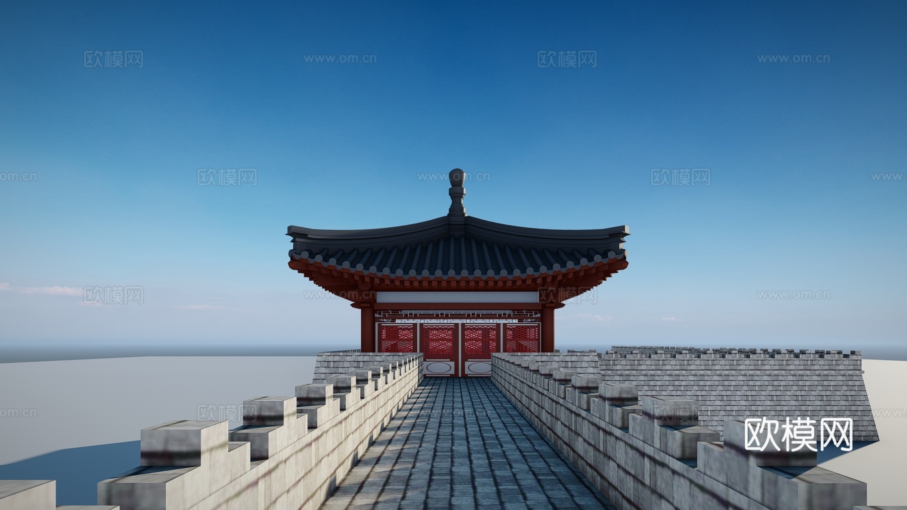 中式古建城墙城门楼su模型下载