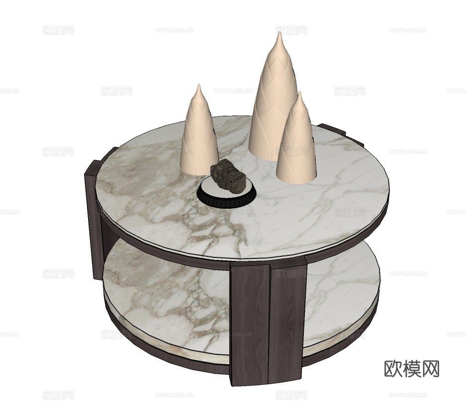 现代大理石茶几su模型下载