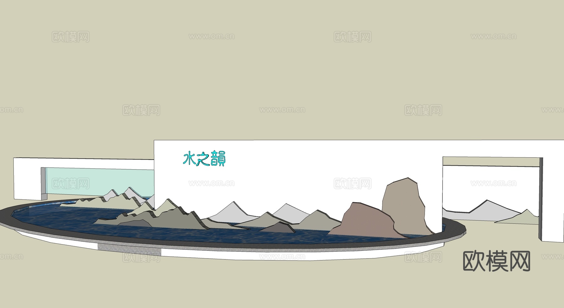 新中式假山片石小品su模型下载
