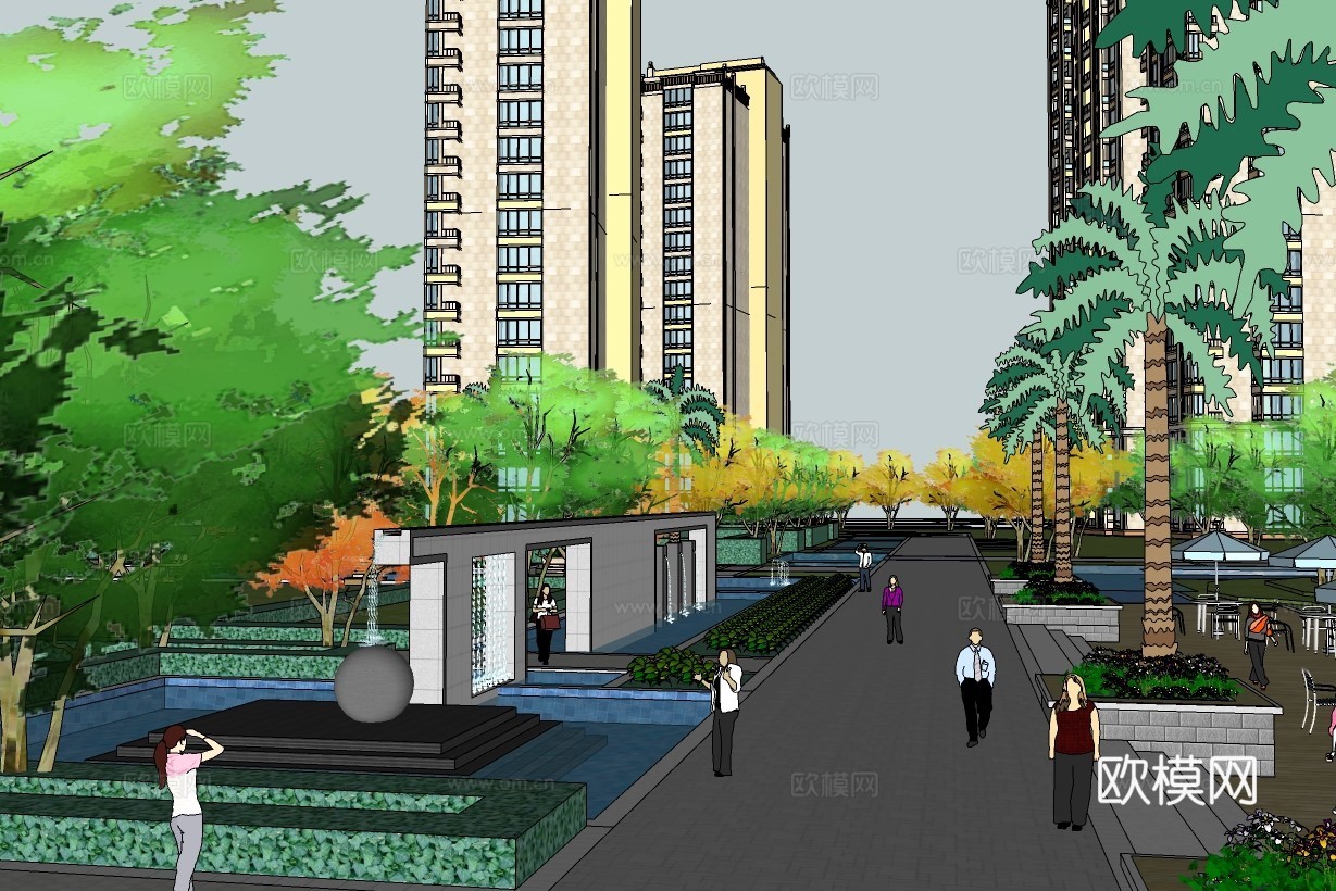 现代住宅小区建筑外观su模型下载