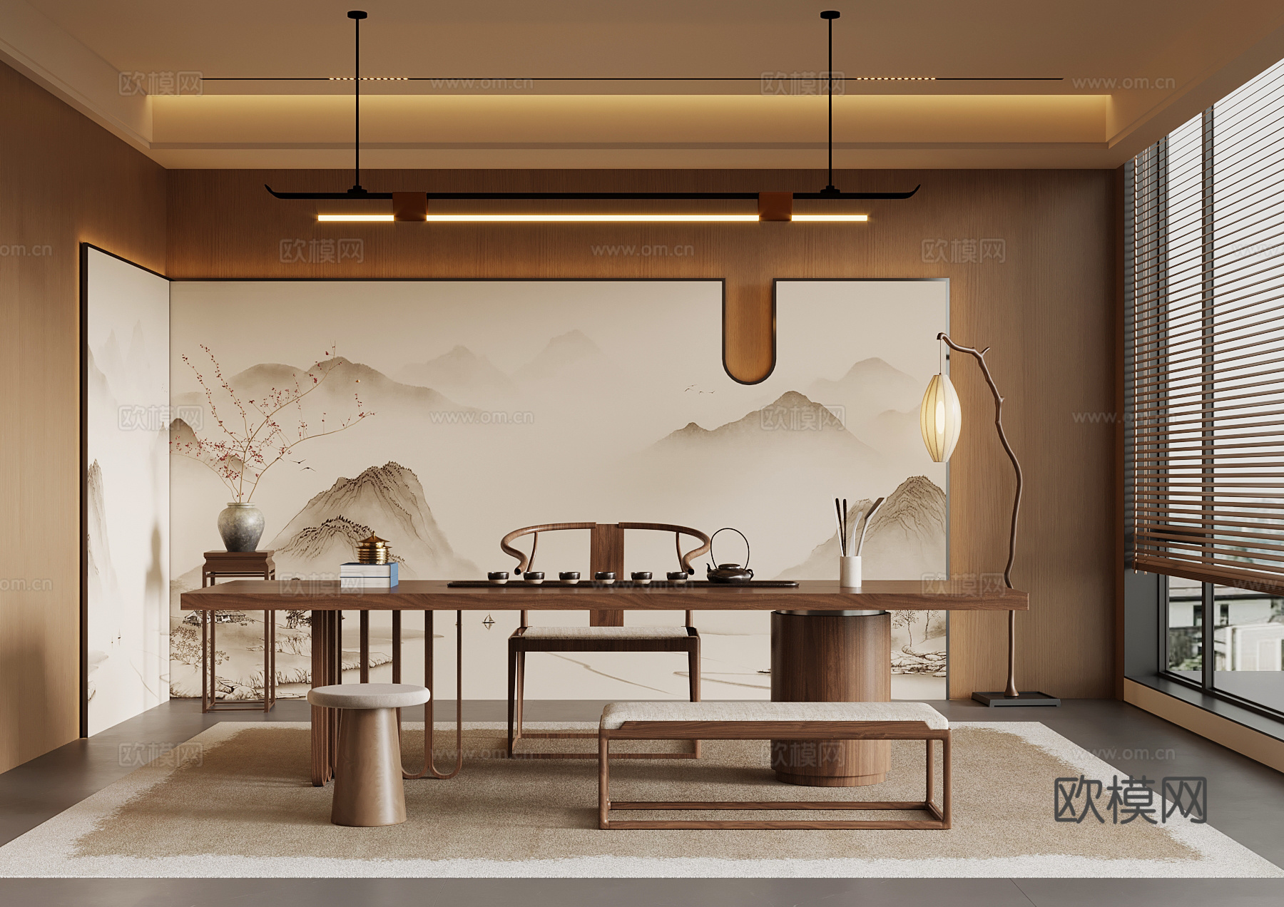 新中式茶室 茶台 茶桌椅3d模型