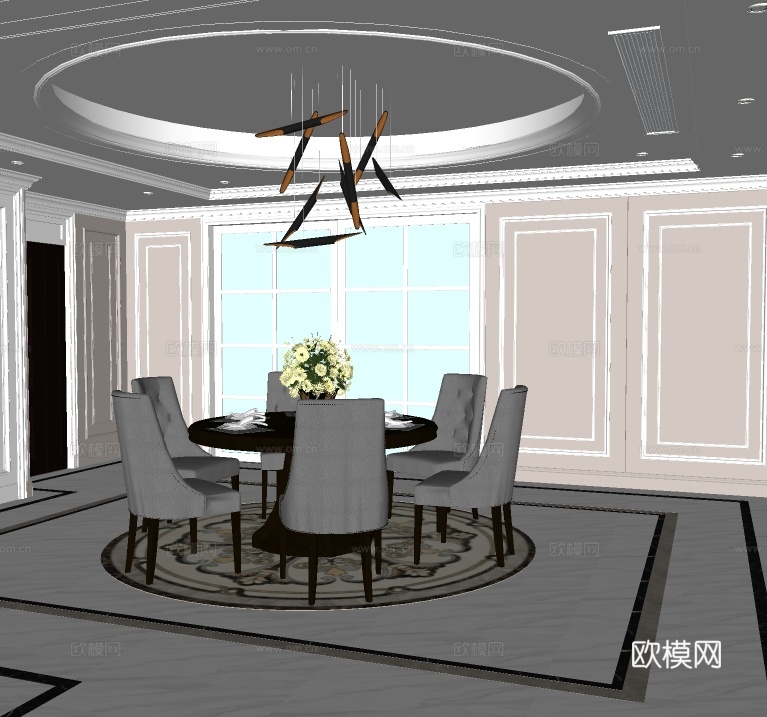 美式餐厅su模型下载
