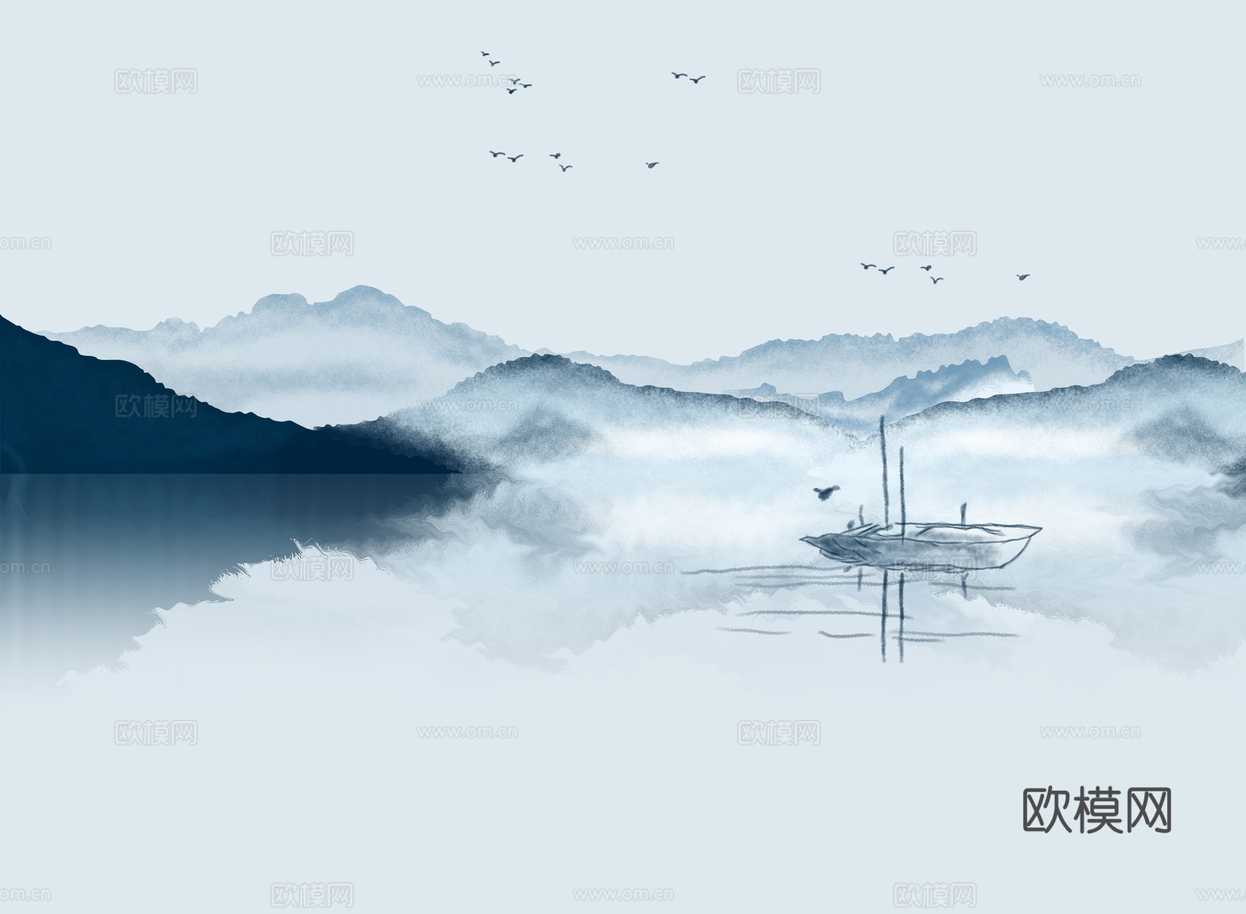 禅意水墨山水贴图