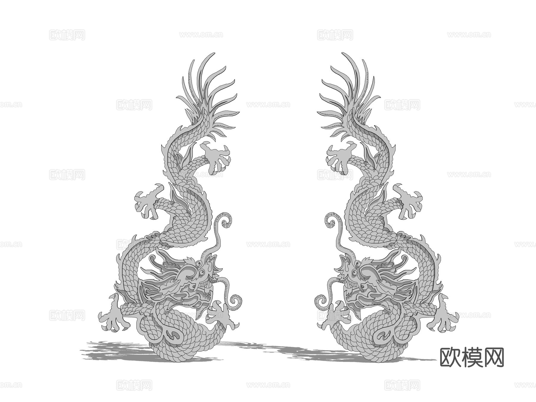 中式龙形雕花构件su模型下载