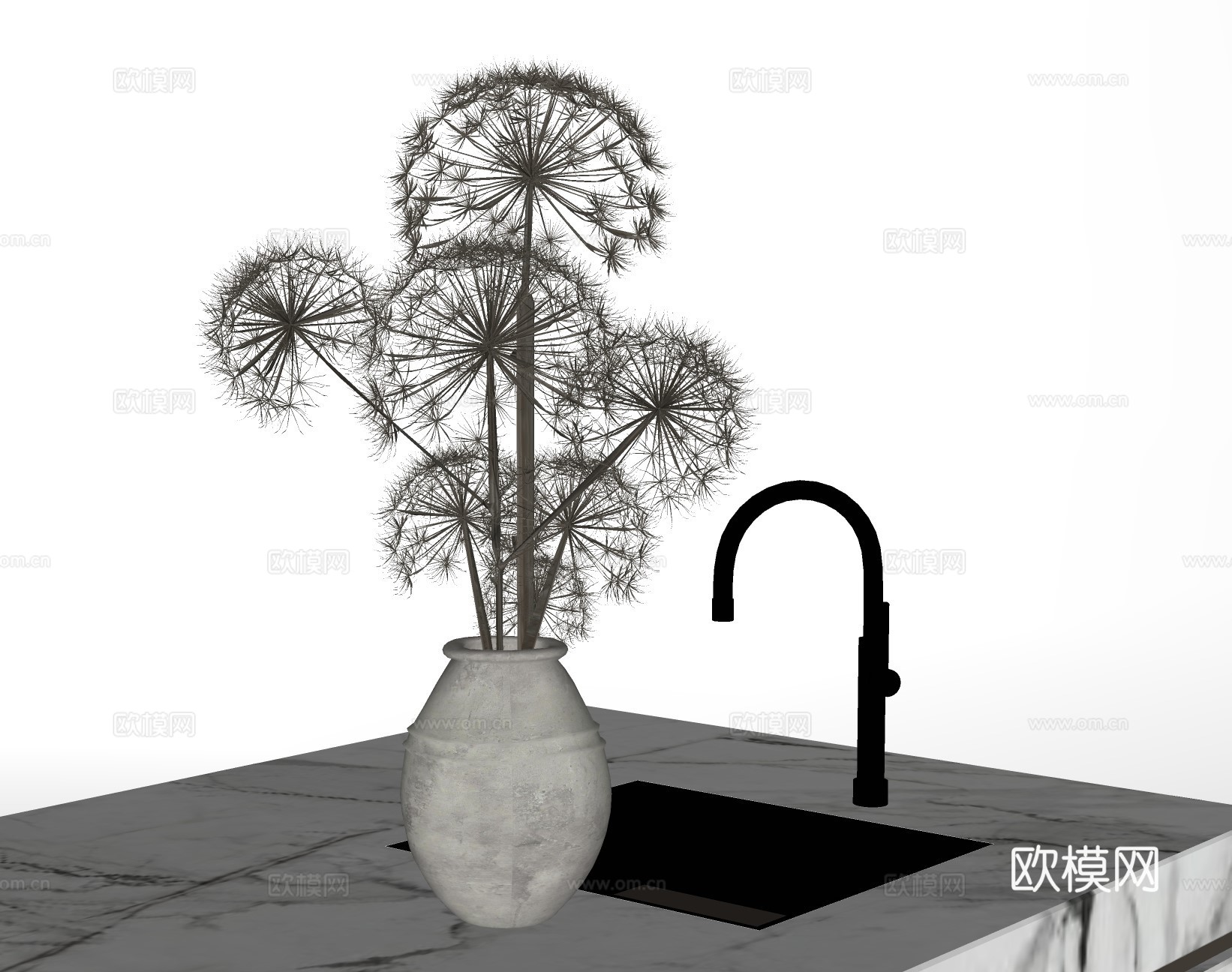 现代花瓶插花su模型下载