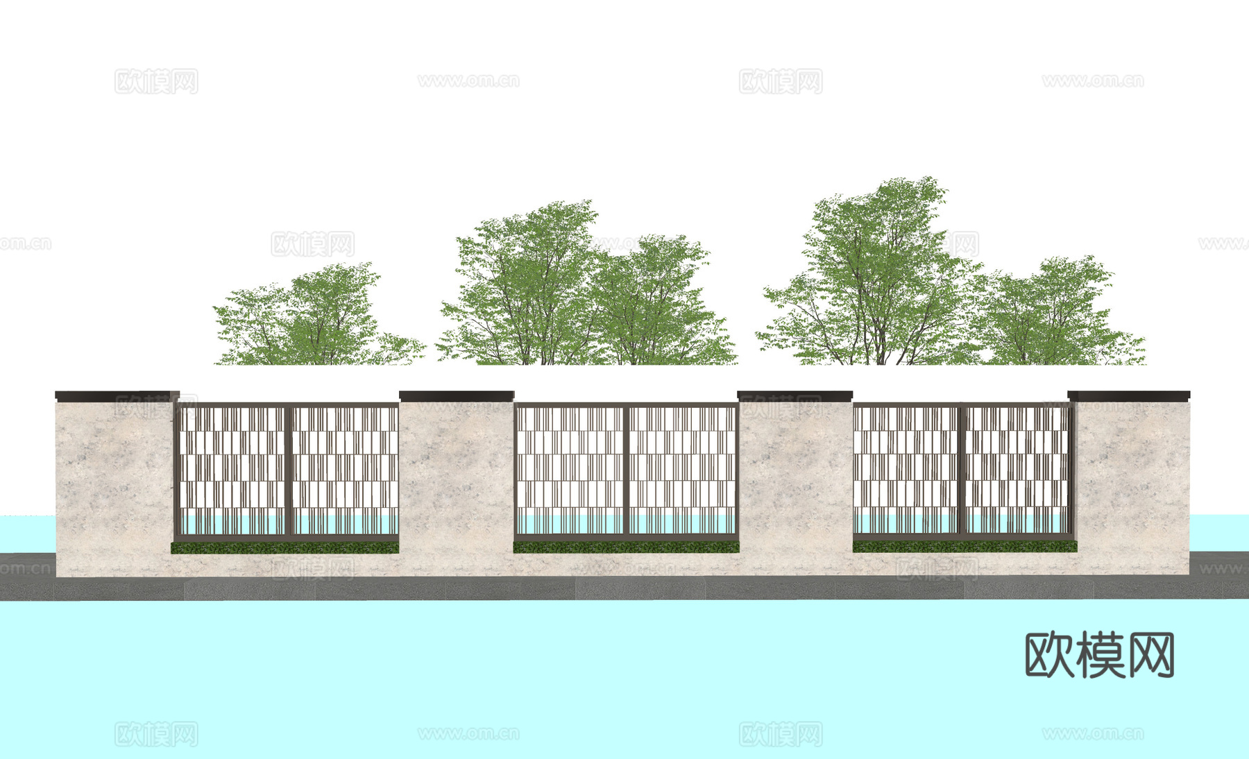 现代栏杆围墙su模型下载