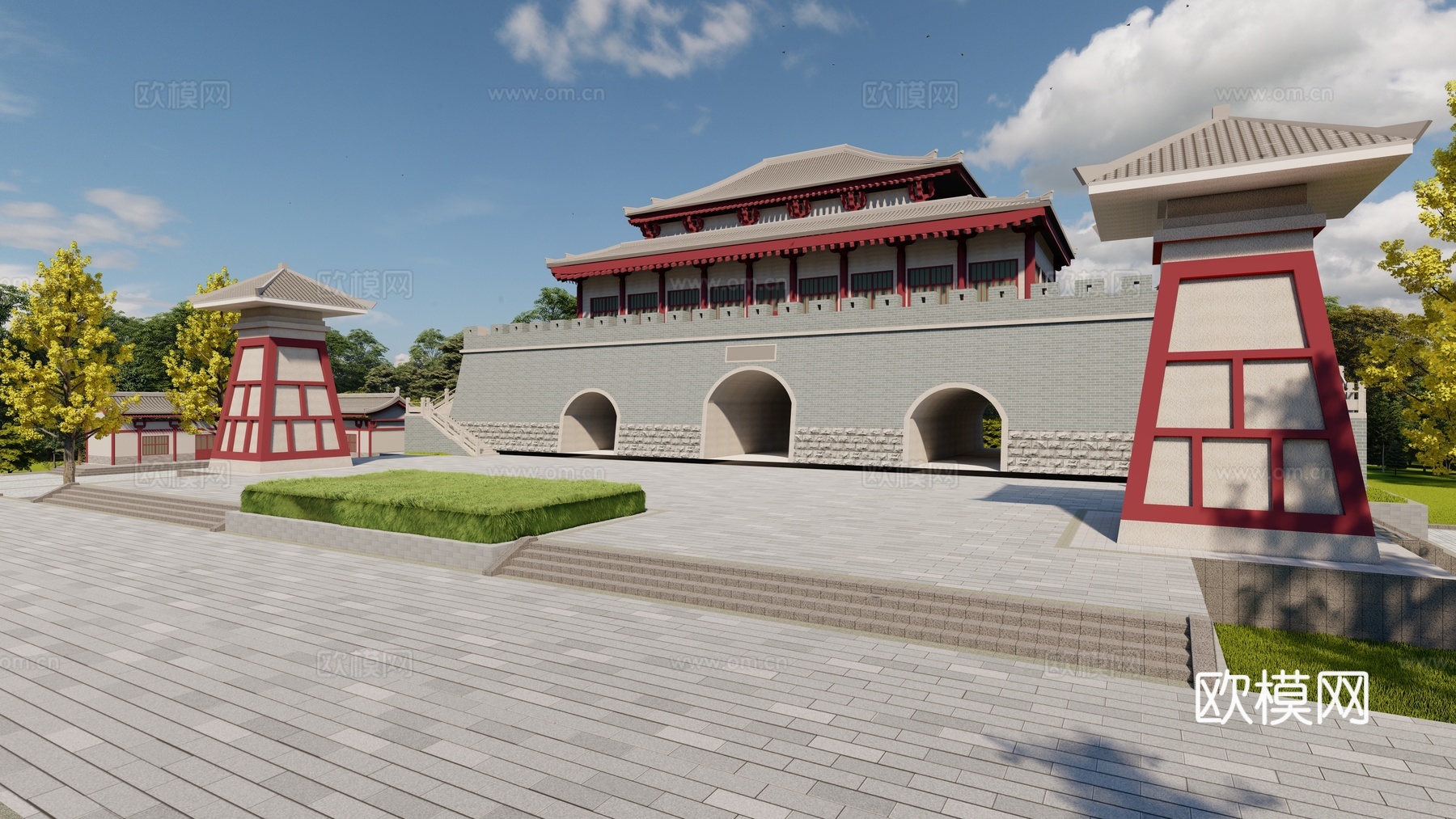 中式古建城门门楼su模型下载