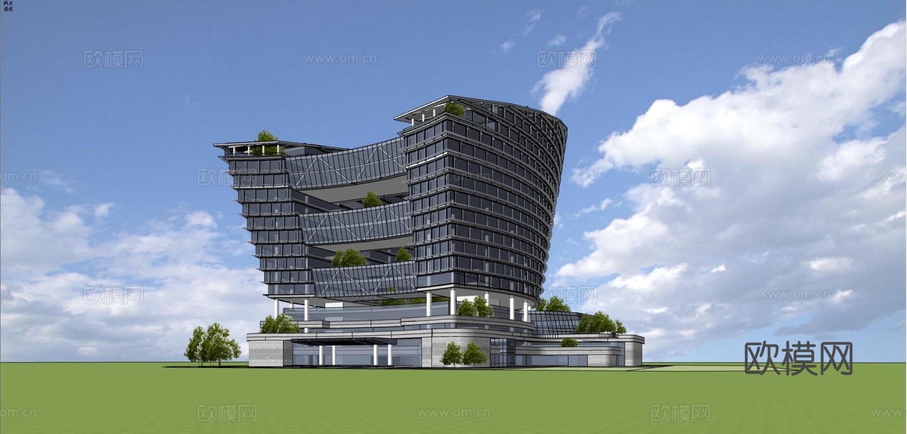 现代写字楼办公楼建筑外观su模型