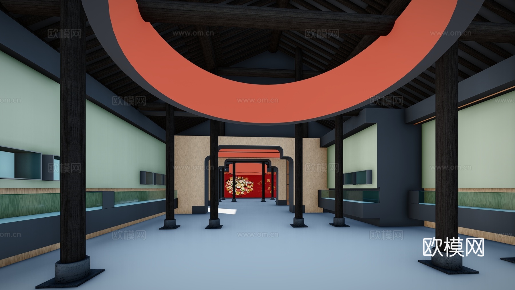 新中式文化展厅展馆su模型下载
